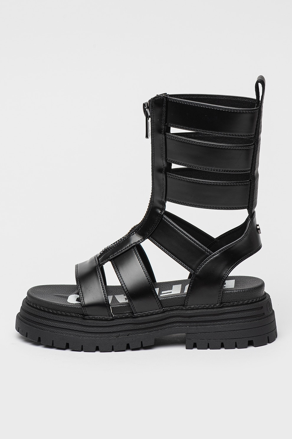 Buffalo, Sandale din piele ecologica cu fermoar, Negru, 37