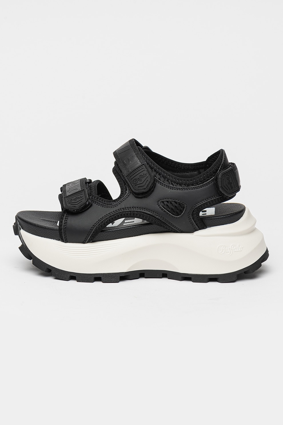 Buffalo, Sandale wedge cu velcro, Alb, 38
