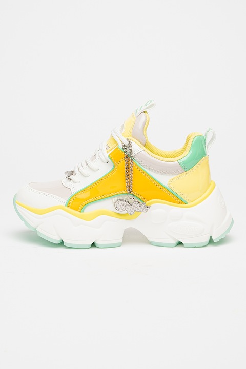 Buffalo, Pantofi sport colorblock Binari, Alb/Portocaliu/Gri cenusiu