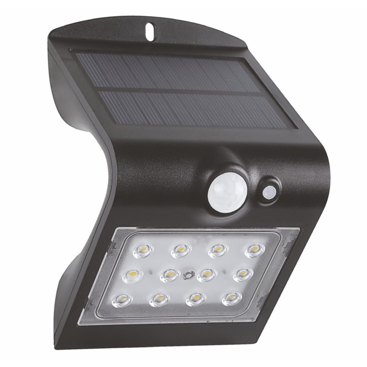Lampa solara LED BUTTERFLY 1.5W 220lm 4000K neagra de perete IP65 detectare 90° la maxim 6 metri