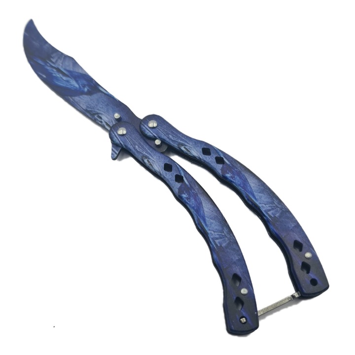 Cutit Fluture Fara Tais Pentru Antrenament si Camping, Model Soim, 24 cm, Albastru, Dalimag