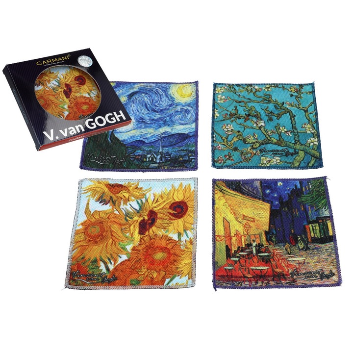 Set 4 suporturi bauturi, CARMANI, Van Gogh, decorativ, 10x10cm