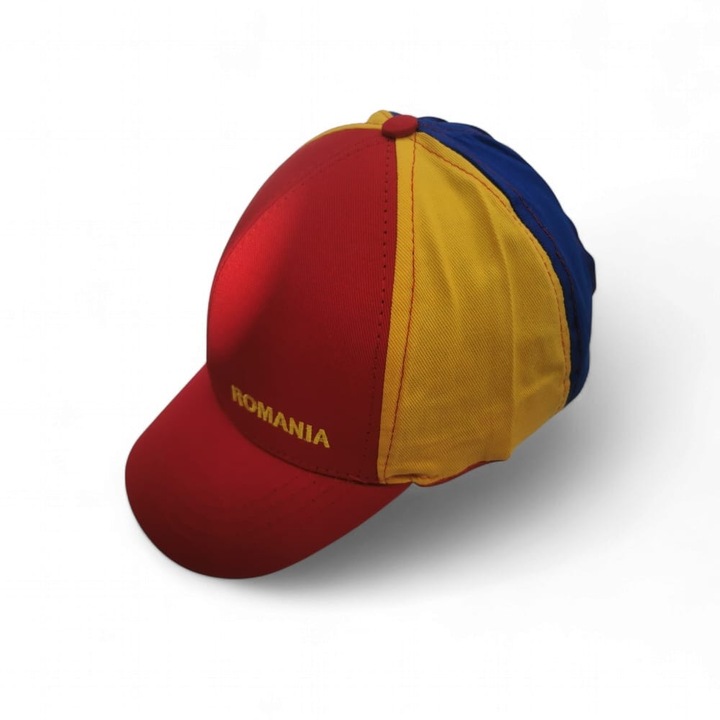 Sapca Tricolora cu inscris Romania, Cozoroc Rosu, marime universala reglabila, inchidere cu scai, VisionXXI