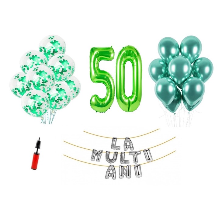 33 db lufi készlet, La Multi Ani, 50. évforduló, fóliaszámok 1 m, zöld