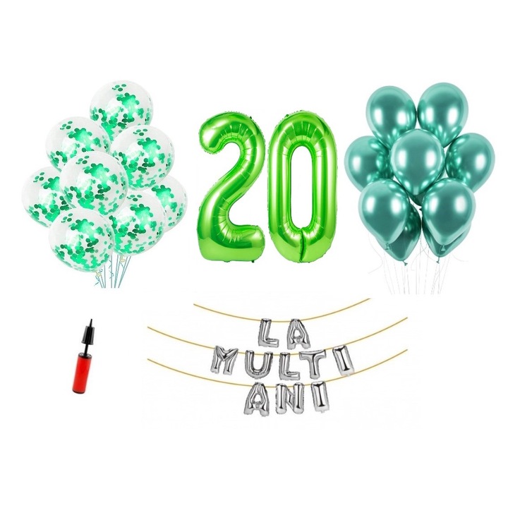 33 db lufi készlet, La Multi Ani, 20 éves, fóliaszámok 1 m, zöld