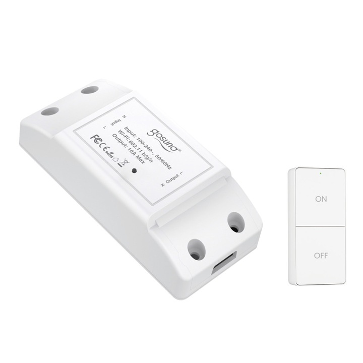 Gosund SW20 интелигентно реле, RF дистанционно управление: 915M Hz, Wi-Fi 2.4 GHz, 230V, 10A, гласово управление, настройка на програми и таймер, Мобилно приложение, съвместимо с Amazon Alexa/Google Assistant, бяло