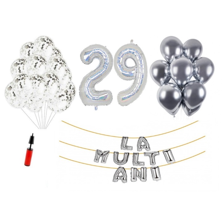 Комплект балони DOMI PARTY & GIFTS, 34 елемента, Happy Birthday 13 години юбилей, фолио цифри 101 см, син + бутилка с хелий