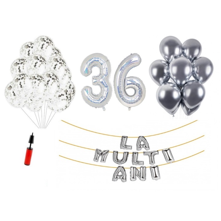 DOMI PARTY & GIFTS lufi szett, 34 elemes, Boldog születésnapot 20 éves évfordulóra, fóliaszámok 101 cm, kék + Hélium palack