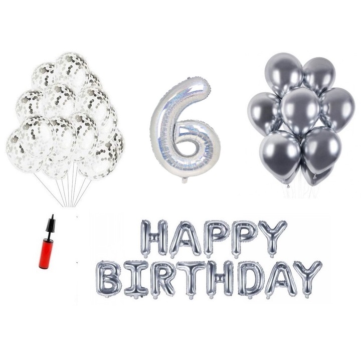 DOMI PARTY & GIFTS lufi szett, 34 elemes, Boldog születésnapot 45 év, fóliaszámok 101 cm, kék + Hélium palack