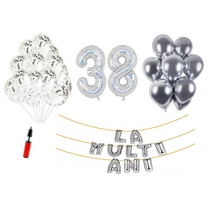 DOMI PARTY & GIFTS lufi szett, 34 elemes, Boldog születésnapot 22 éves, fóliaszámok 101 cm, kék + Hélium palack