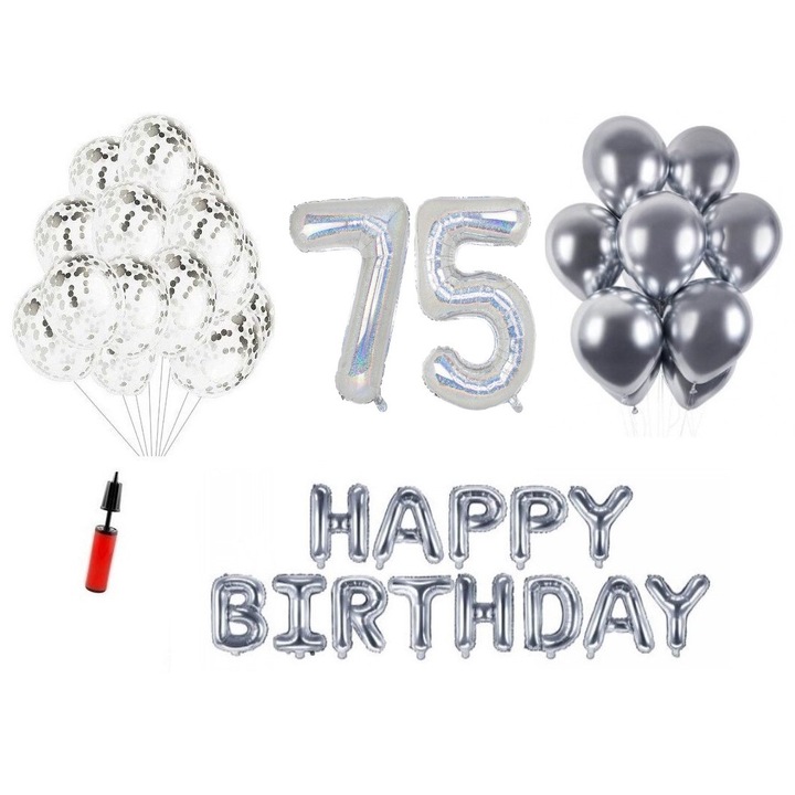DOMI PARTY & GIFTS lufi szett, 34 elemes, Boldog születésnapot 31 éves, fóliaszámok 101 cm, ezüst + hélium palack