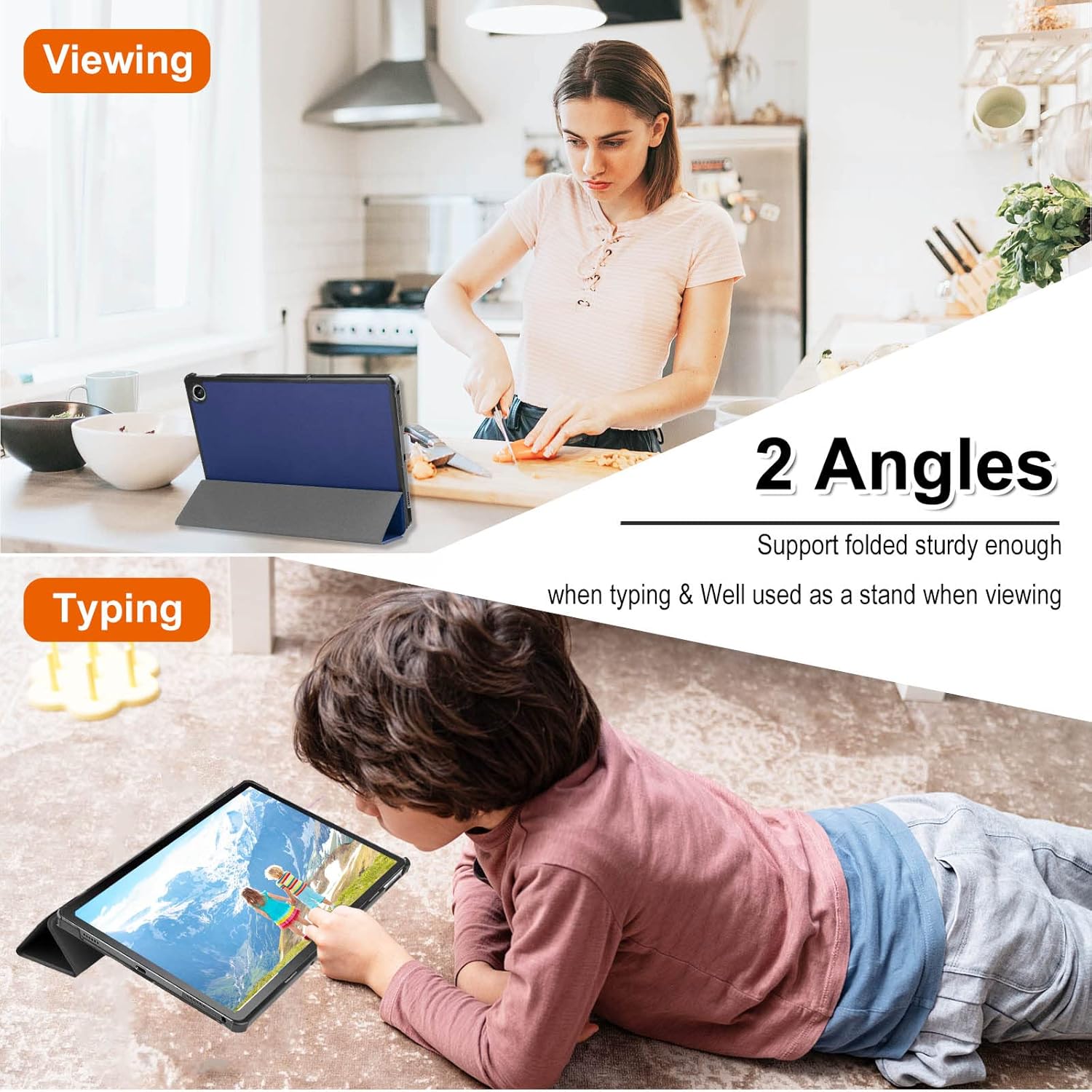 Husa de tableta pentru Lenovo Tab M10 Plus 10.6-inch a treia generatie TB-125F, TB-128F Aiyando, suport triplu, functie Smart Wake/Sleep, albastru marin