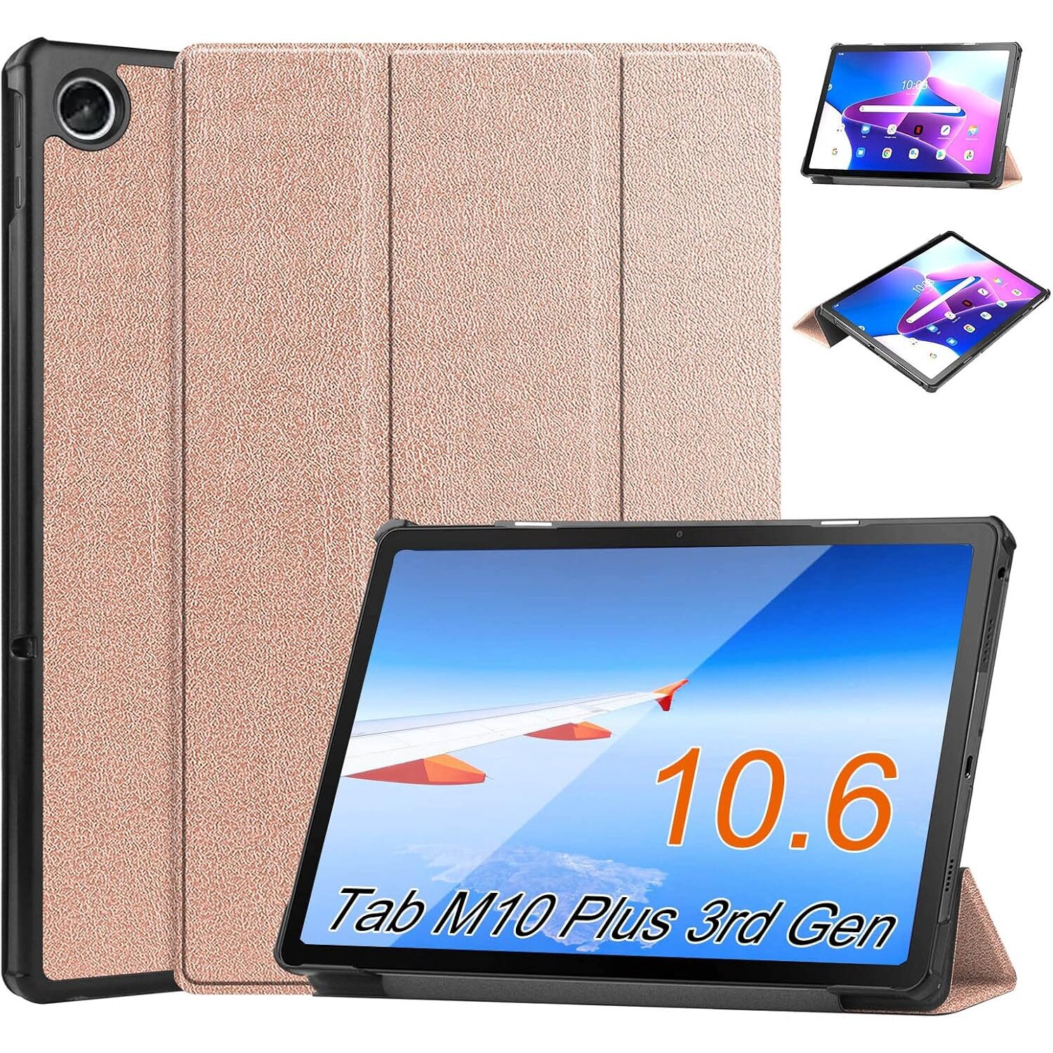 Husa pentru Lenovo Tab M10 Plus de 10,6 inchi, a treia generatie TB-125FU, TB-128FU - Husa pentru tableta, subtire, usoara, trezire automata, Rose Gold