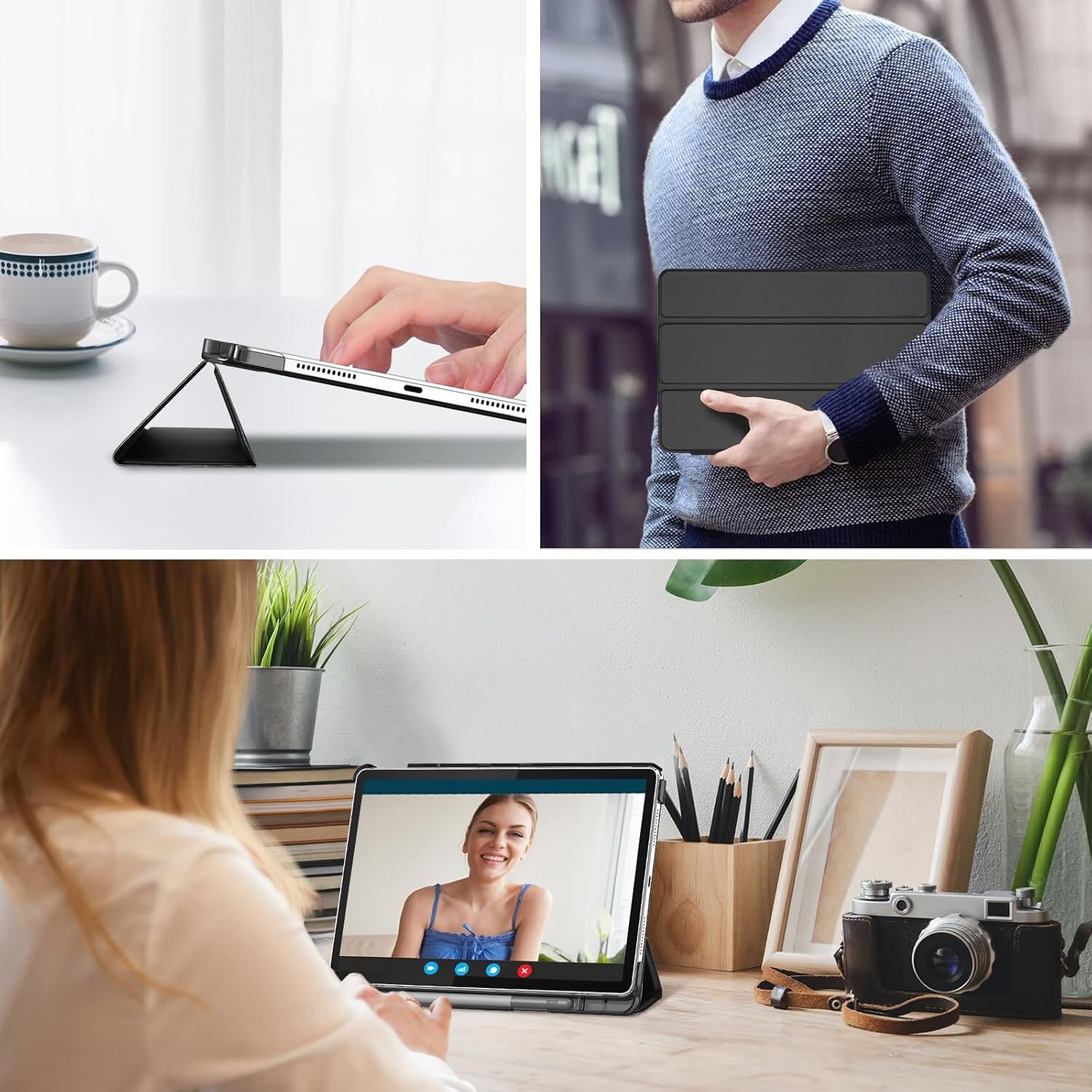 Carcasa de protectie pentru Lenovo Tab M11/Tab K11 LTE 11-inch 2024 TB330FU, suport subtire, carcasa de tableta Tri-Fold Hard Shell, suport auto Wake/Sleep, negru