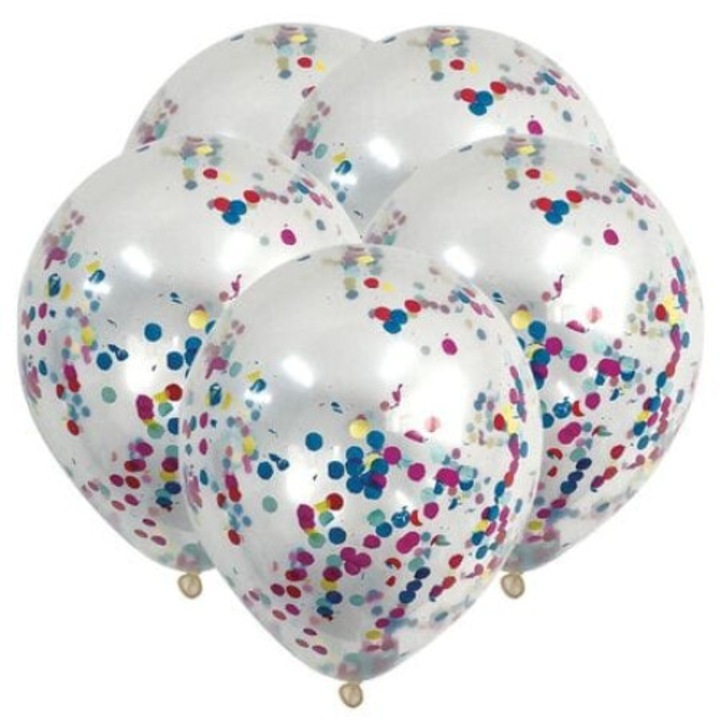 50 db átlátszó latex lufi készlet konfettivel, DOMI PARTY & GIFTS, 30 cm, Multicolor
