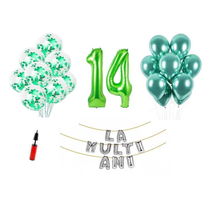 33 db-os lufi készlet, La Multi Ani, 14 éves, fóliaszámok 1 m, zöld