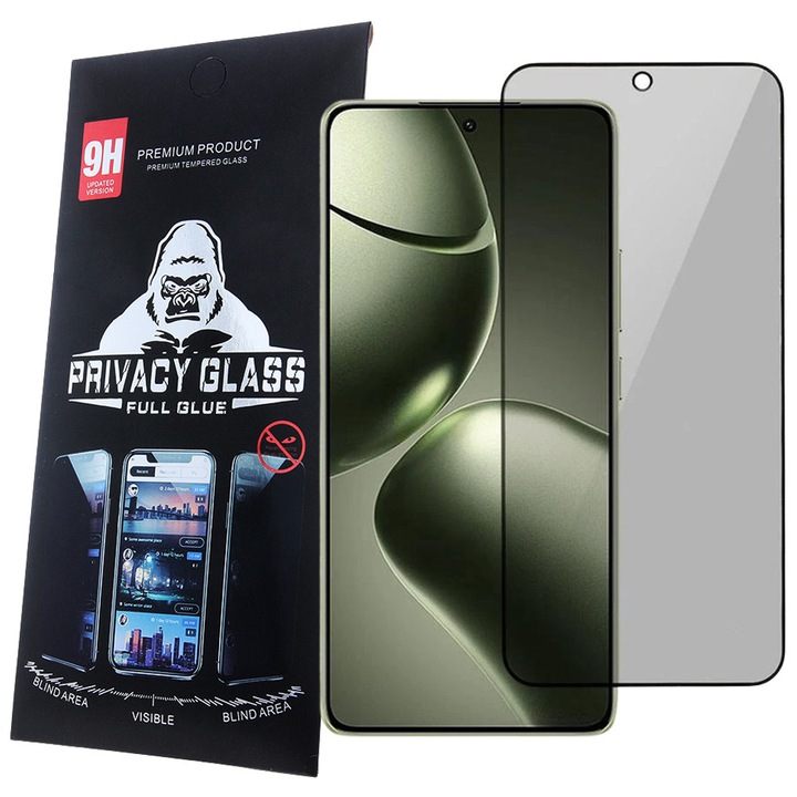Folie de sticla compatibila Xiaomi 14T 5G / 14T Pro 5G, frontala, securizata, curbata, cu rama neagra, cu protectie a confidentialitatii, Confidentialitate