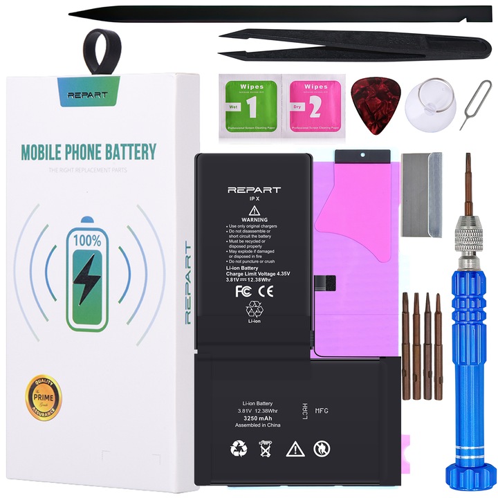Kit baterie telefon, Repart, Compatibil cu Apple iPhone X, 3250mAh, 3.81V, Multicolor