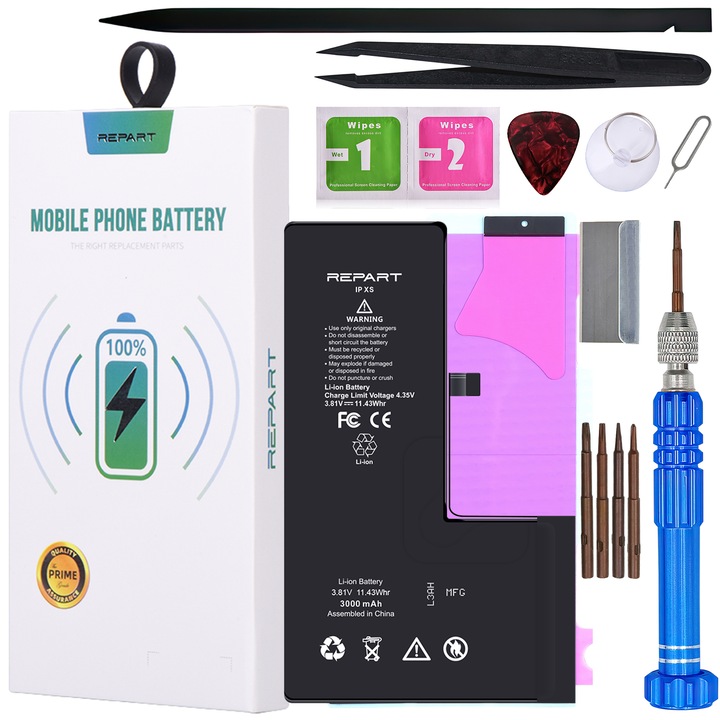 Baterie telefon, REPART, pentru iPhone XS, 3000mAh, Li-ion, cu kit de unelte