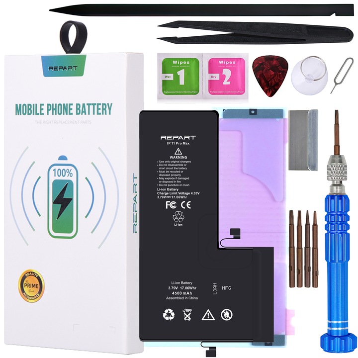 Kit baterie telefon, Repart, Compatibil cu Apple iPhone 11 Pro Max, 4500mAh, Li-ion, Negru