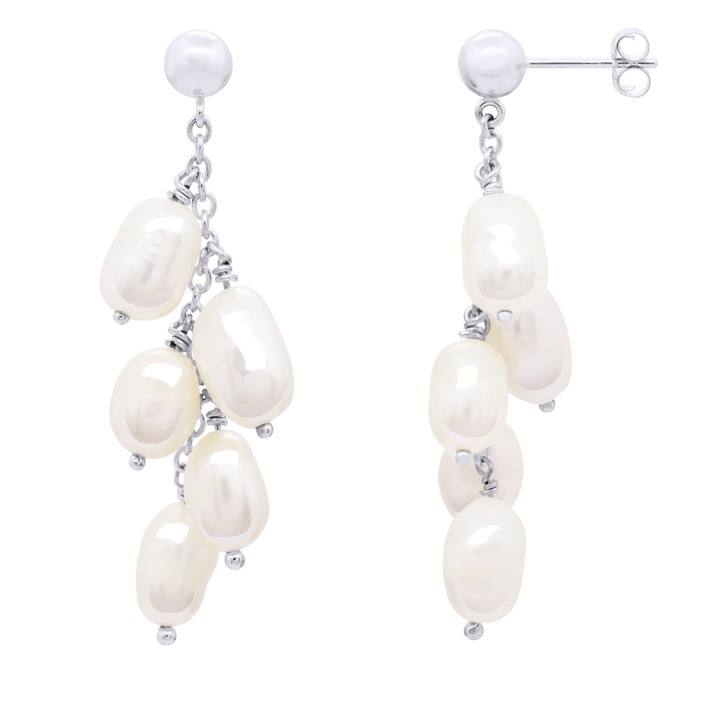 Cercei cu perle de cultura, tip Baroc 6-7 mm, perle asbe si argint