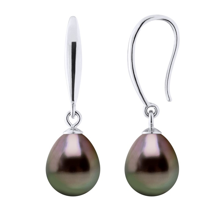 Cercei cu perle negre de cultura tip para, 8-9 mm, Argint