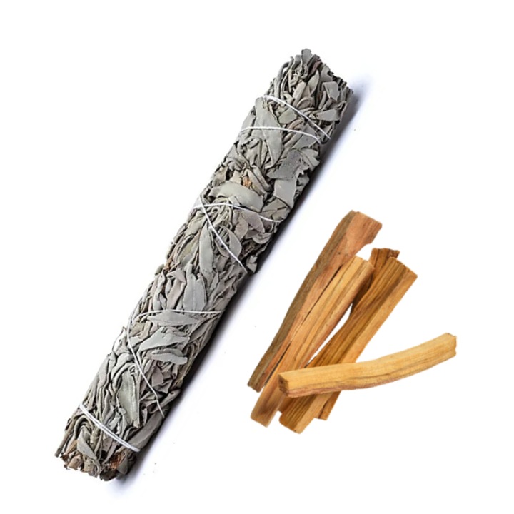 Set salvie alba californiana 23 cm si lemn de palo santo 50 g, curatare energetica