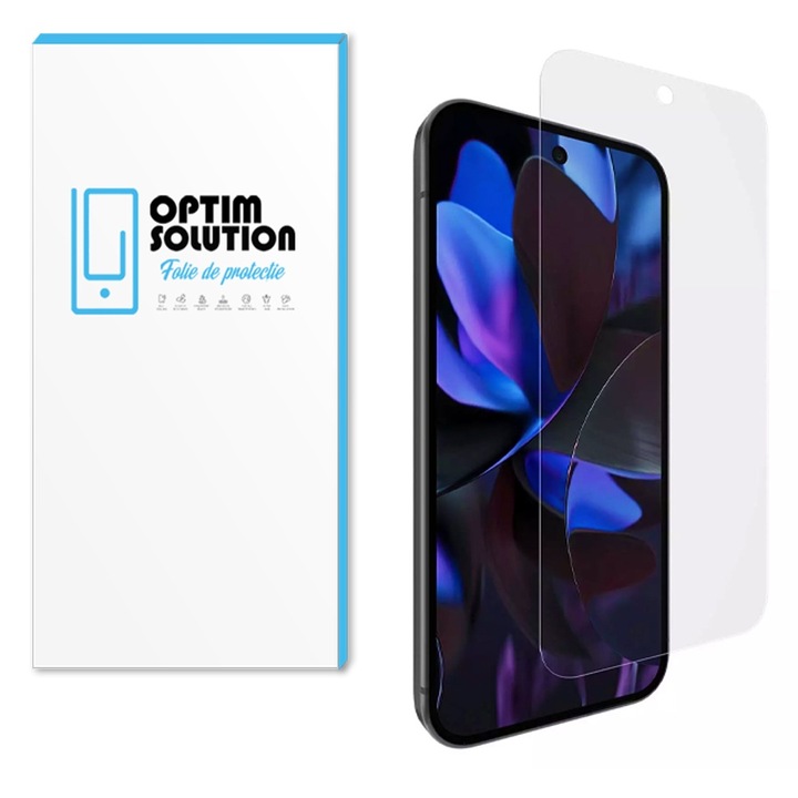 Folie Sticla Securizata 2.5D compatibila cu Google Pixel 9 / 9 Pro, OPTIM SOLUTION, Rezistenta 9H, Crystal Clean, Touch Sensitivity, Bubble Free, HD Clarity, Optim Protection Technology, Clear Vision, Anti-Fingerprint, Transparenta