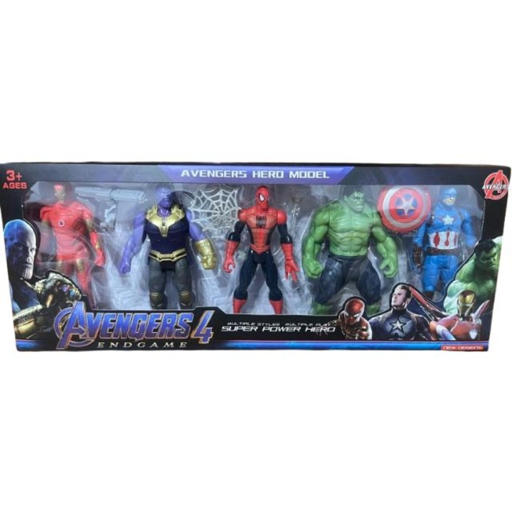 5 db Bosszúálló figura készlet kiegészítőkkel, 20cm, tarka, 3+