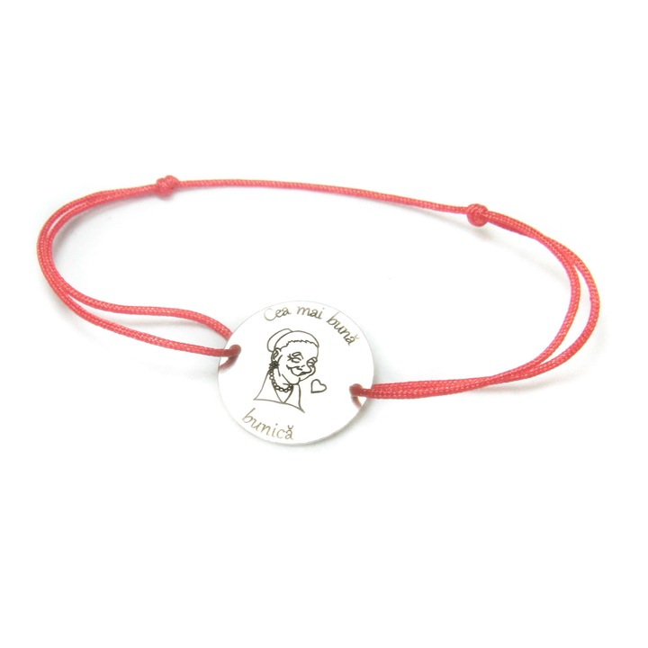 Bratara reglabila cu snur rosu si banut din argint 925 cea mai buna bunica