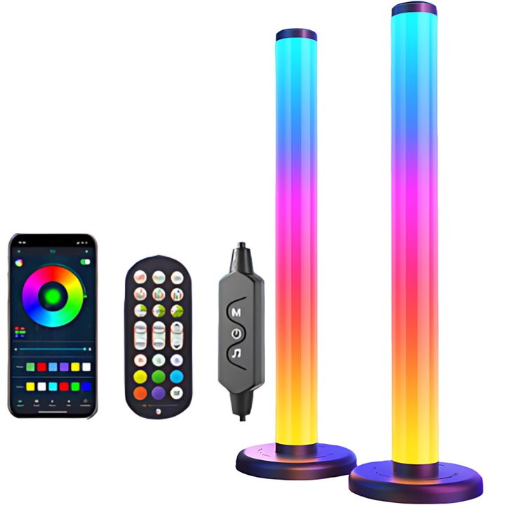 Promerco® RGB LED светлинни ленти, иновативен дизайн с 360° ротация, звукова синхронизация, дистанционно управление, bluetooth, многоцветен