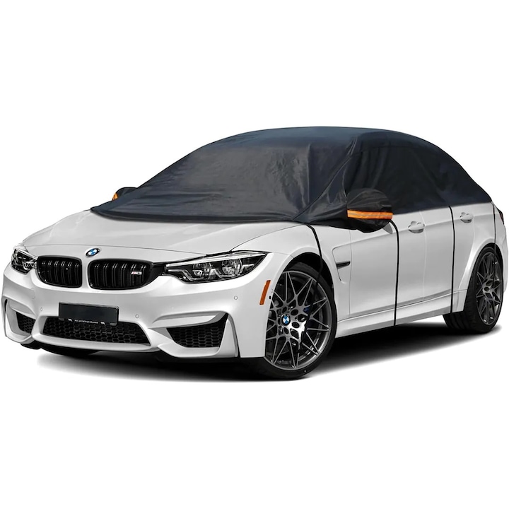 Покривало за кола Elindor®, Водоустойчиво брезент за кола, Мека подплата, Водоустойчиво, Анти-UV, Светлоотразителни ленти, Бързо фиксиране, Седан L, Черен