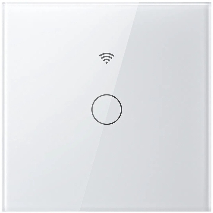 Intrerupator inteligent cu touch Gosund SW11, 10A, Wi-Fi, control vocal, temporizator, fara nul, 1 canal, sticla securizata, Aplicatie mobila, compatibil Amazon Alexa/Google Assistant, alb