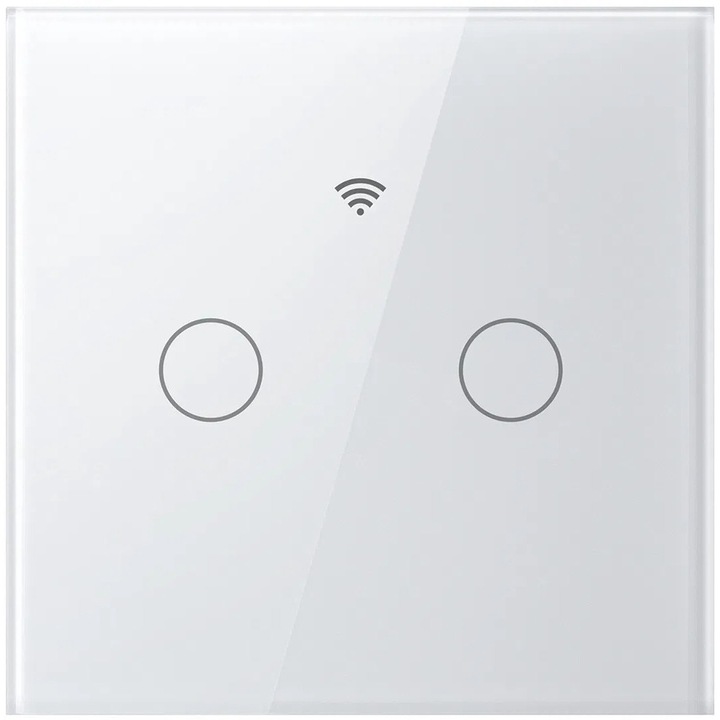 Intrerupator inteligent cu touch Gosund SW12, 10A, Wi-Fi, control vocal, temporizator, fara nul, 2 canale, sticla securizata, Aplicatie mobila, compatibil Amazon Alexa/Google Assistant, alb