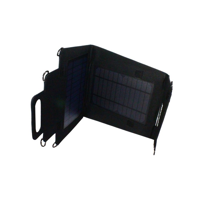 Incarcator solar POWERplus Narwhal 7W, 2 panouri solare, 5W, negru