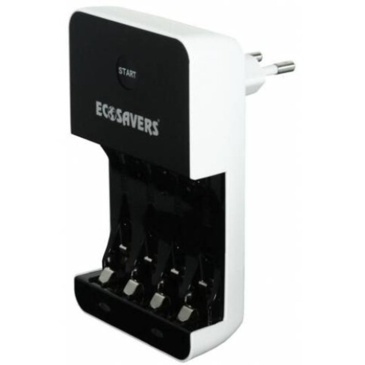 Incarcator EcoSavers pentru acumulatori Ni-MH AA si AAA, 100-240VAC, functie de siguranta