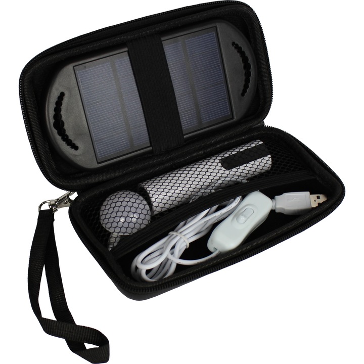 Sistem de iluminat/energie portabil POWERplus, 1W panou solar, 1W lampa LED USB, 2600mAh powerbank, geanta EVA