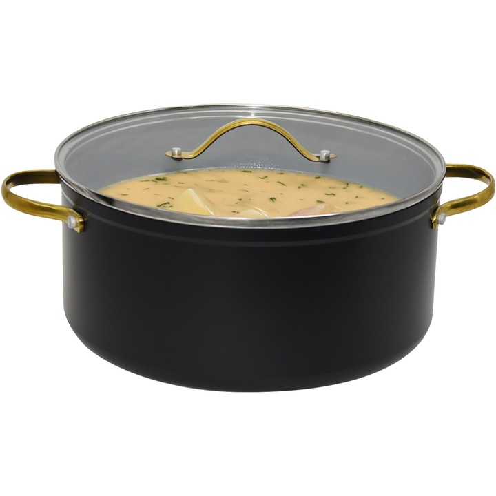 Oala cu capac, Silesia Emalia, Aluminiu, 2.7L, 20m, Negru