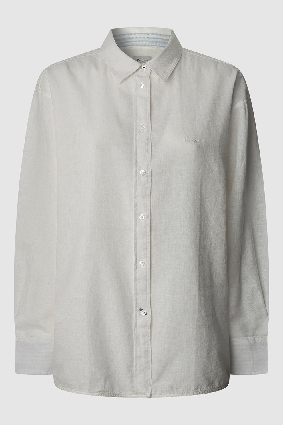 Pepe Jeans London, Camasa lejera din amestec de in cu nasturi, Alb murdar, M