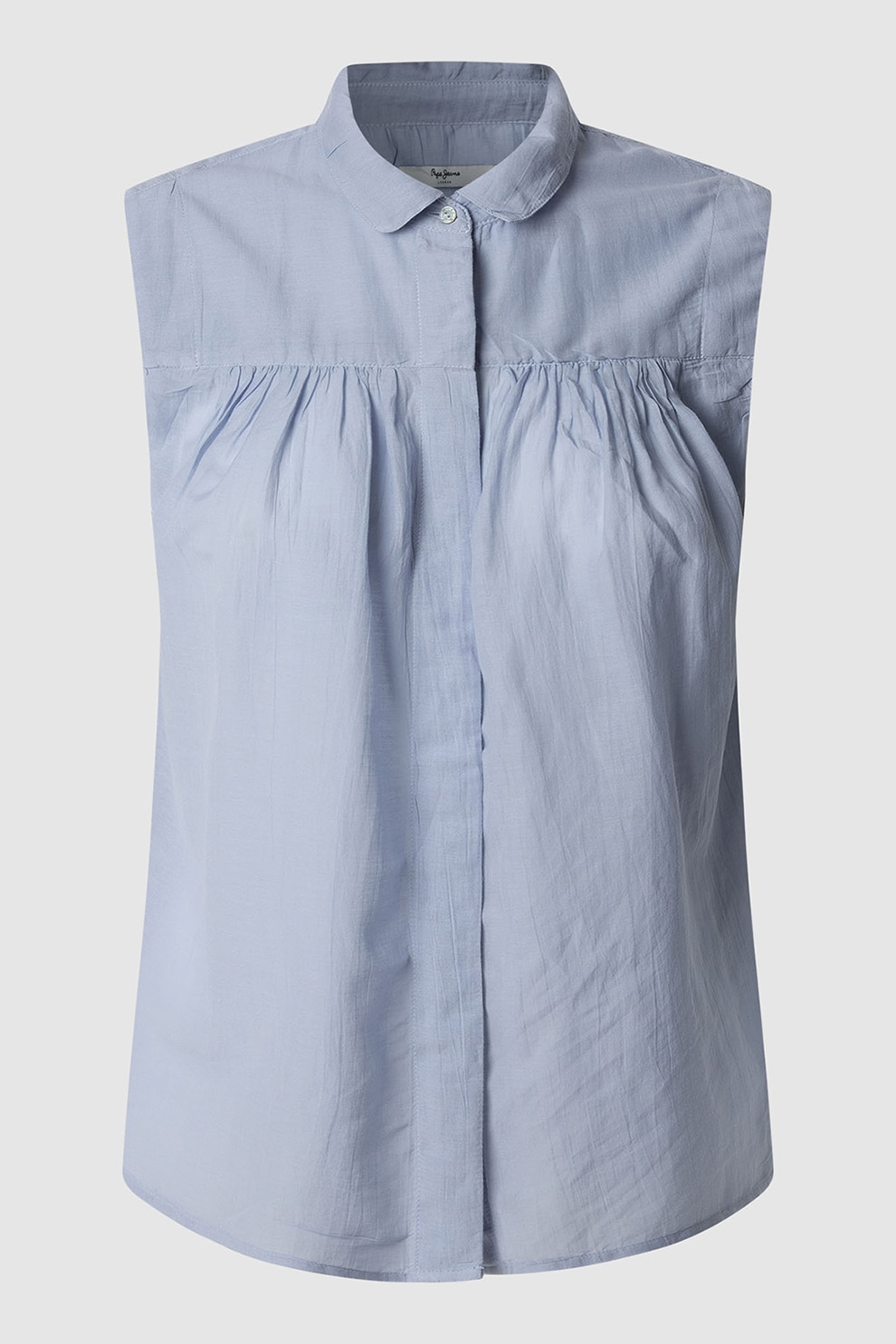 Pepe Jeans London, Camasa cu nasturi, fara maneci, Albastru prafuit, M