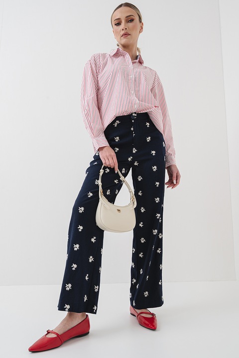 Pepe Jeans London, Раирана риза с бродирано лого, Червен/Бял, M