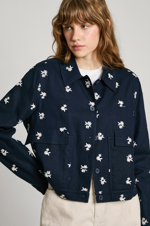 Pepe Jeans London, Hímzett lentartalmú dzseki, Törtfehér/Tengerészkék, L