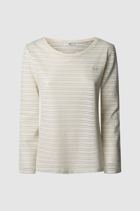 Pepe Jeans London, Bluza din amestec de in cu model in dungi, Crem, XS