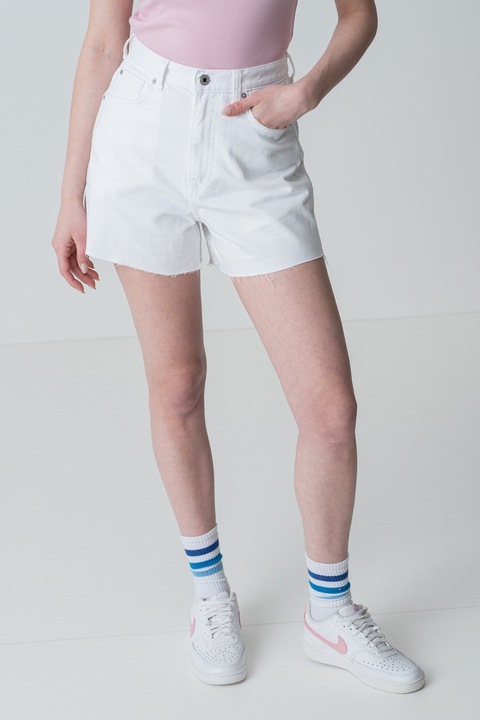 Pepe Jeans London, Blugi scurti cu talie inalta, Alb