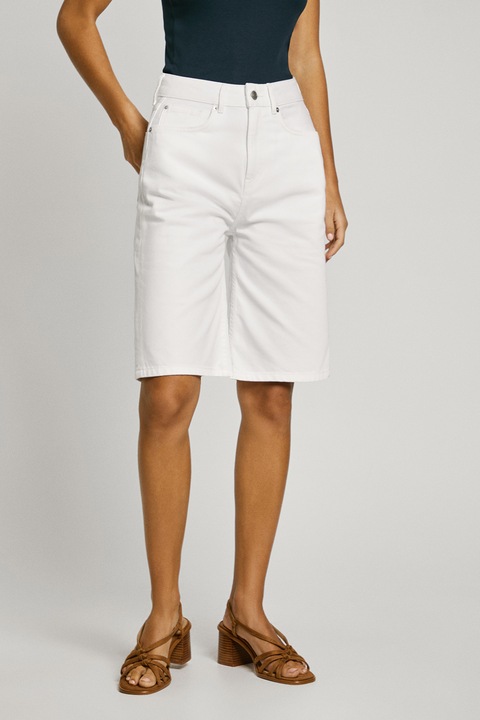 Pepe Jeans London, Blugi scurti cu talie medie, Alb