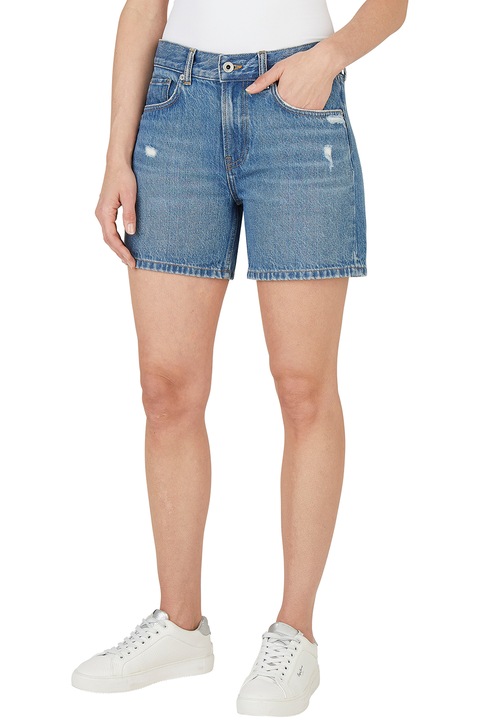 Pepe Jeans London, Középmagas derekú farmer rövidnadrág, Púderkék