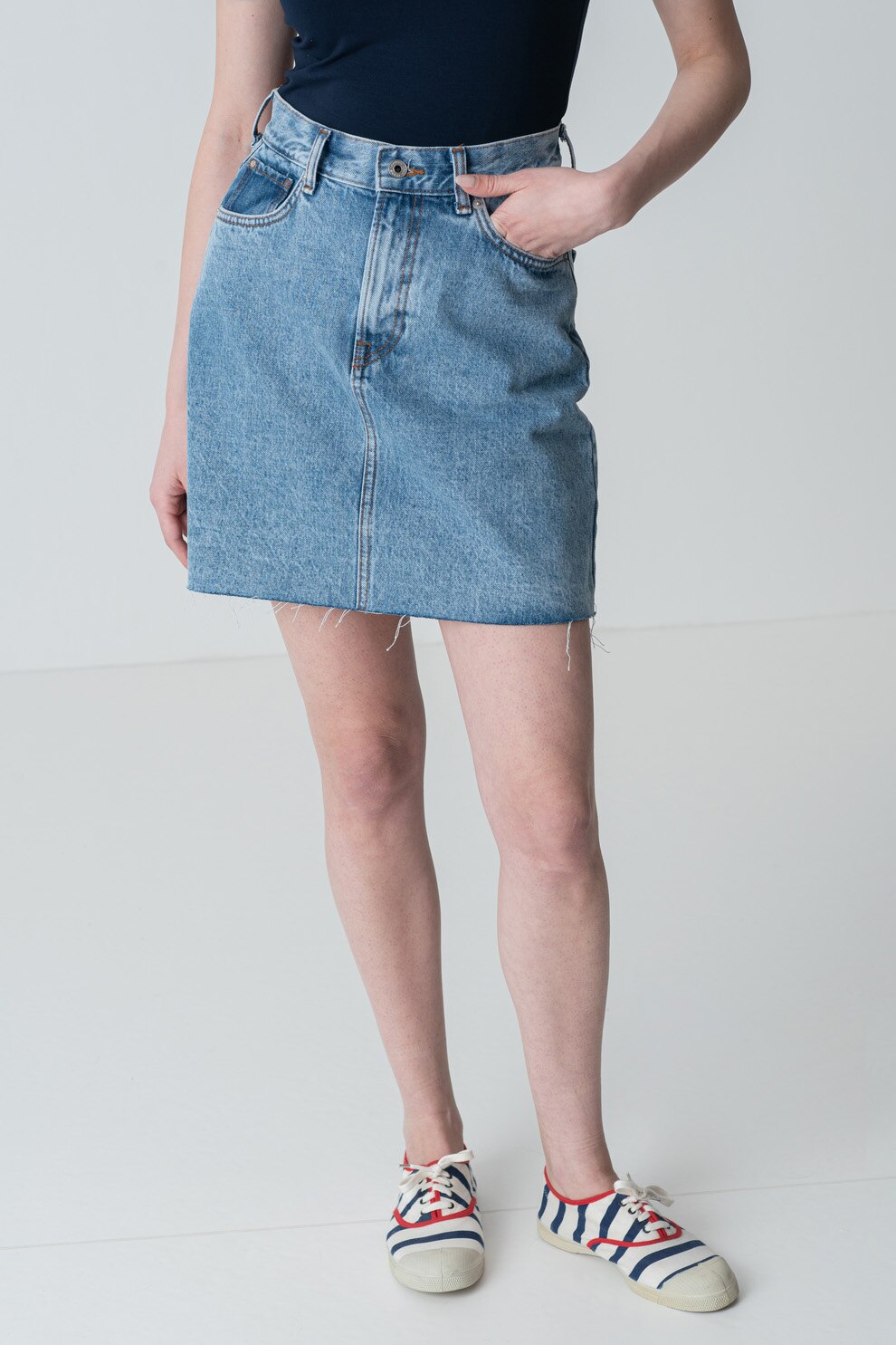 Pepe Jeans London, Fusta mini din denim, Albastru melange, S