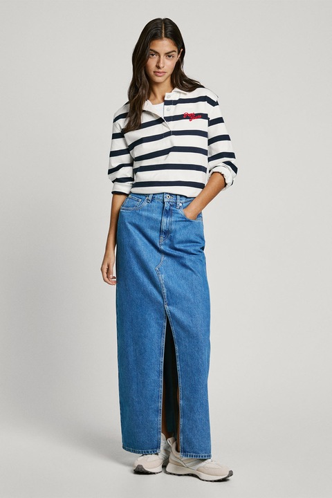Pepe Jeans London, Fusta dreapta din denim, Albastru pastel