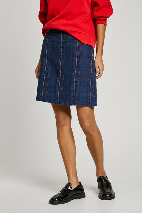 Pepe Jeans London, Fusta din denim cu buzunare aplicate, Albastru inchis