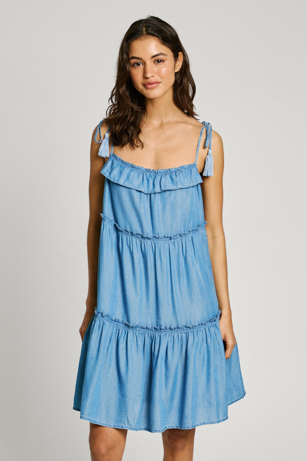 Pepe Jeans London, Rochie evazata cu buzunare laterale, Albastru azur, M